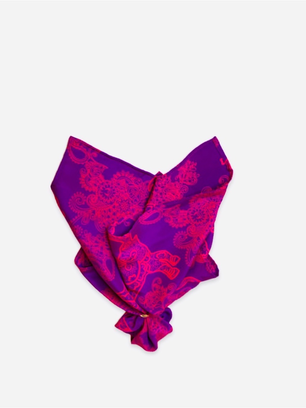 NWT SILKLETTE Paisley Boho Elephant 100% Fine Silk Pocket Square PURPLE/ORANGE